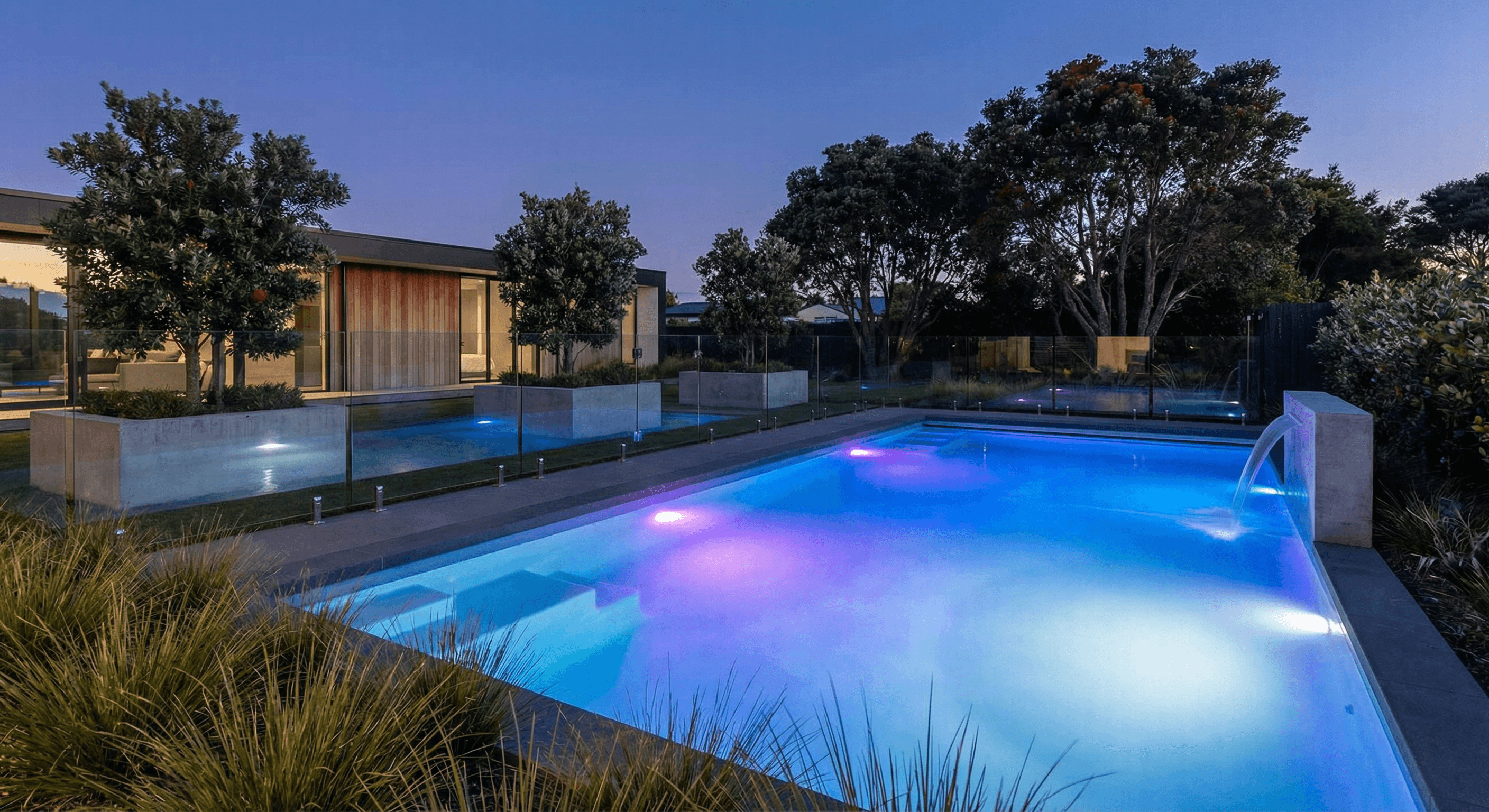 Modern luxury pool with LED lighting and contemporary upgrades