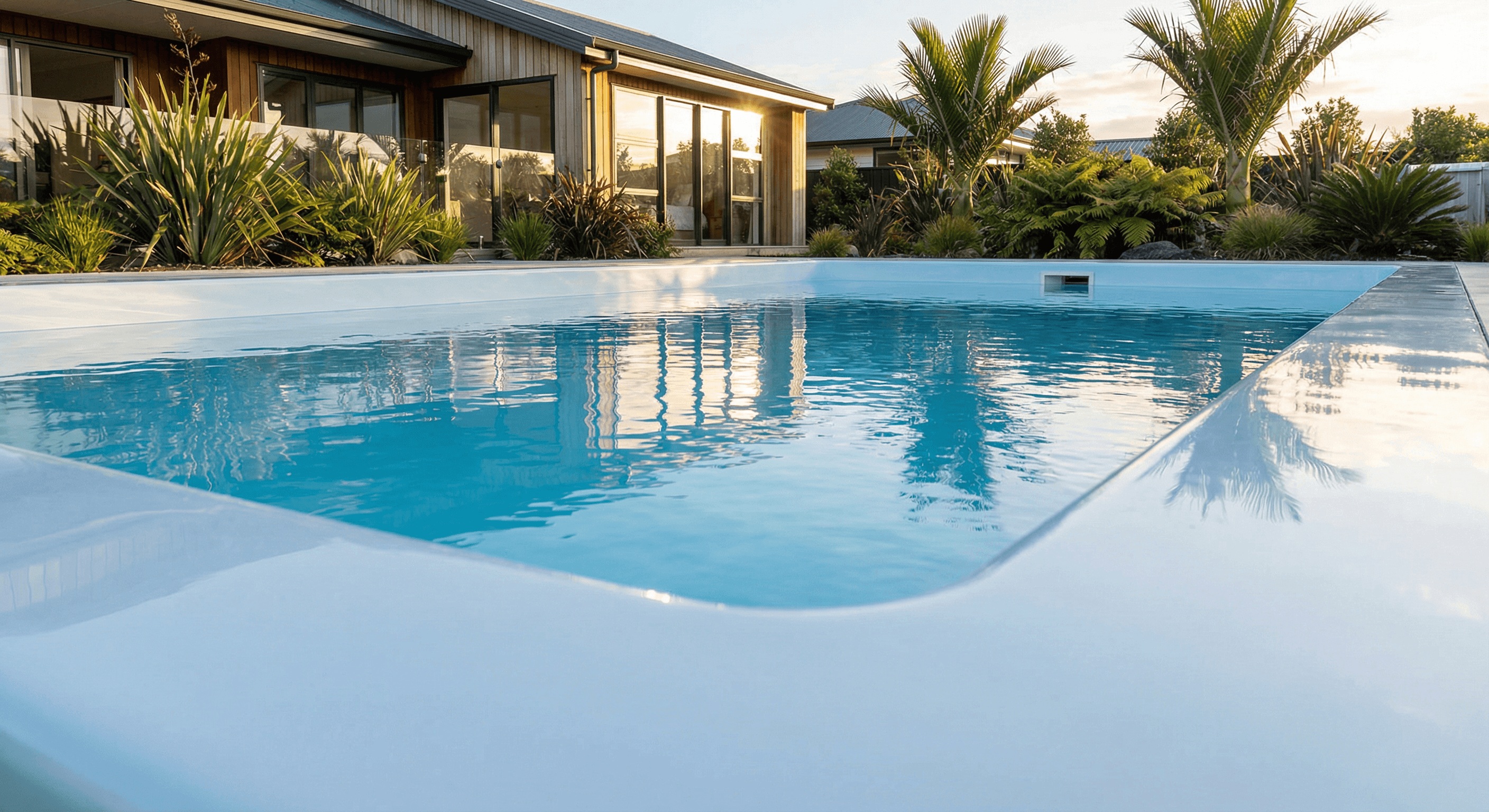 Completed fibreglass pool resurfacing with smooth glossy finish